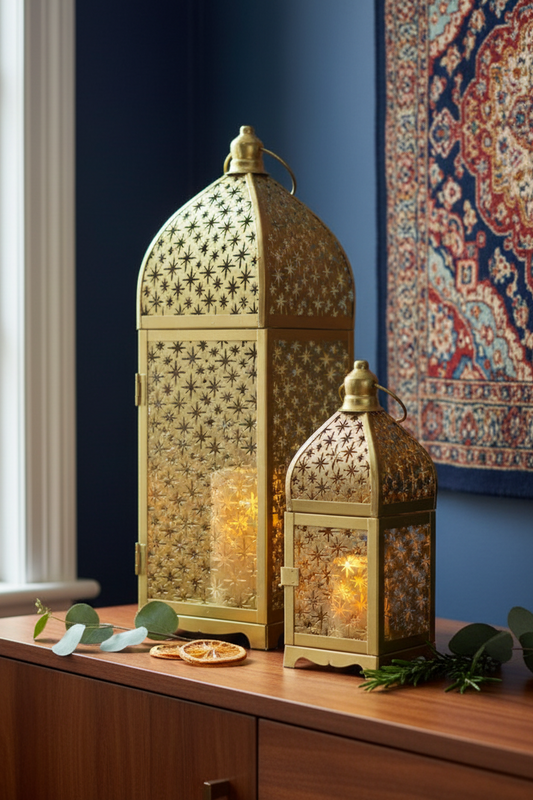Duo de Lanternes Dorées Étoilées – Élégance et Lumière