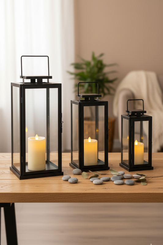 Lot de 2 Lanternes Blanches & Dorées