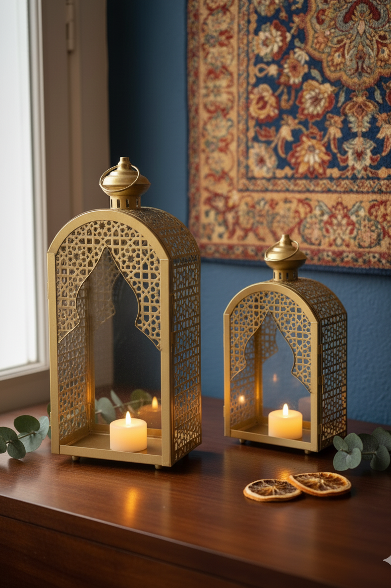 Duo de Lanternes Dorées – Design Oriental Raffiné