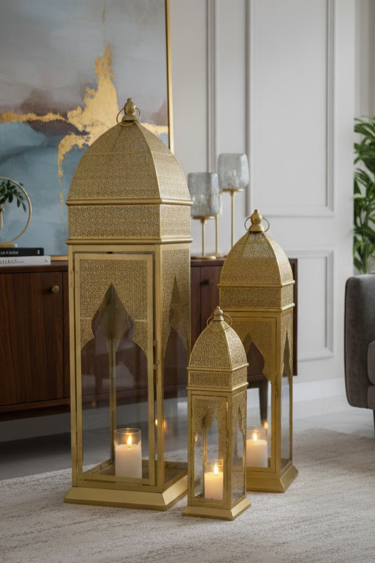 Ensemble de 3 Lanternes Dorées Orientales