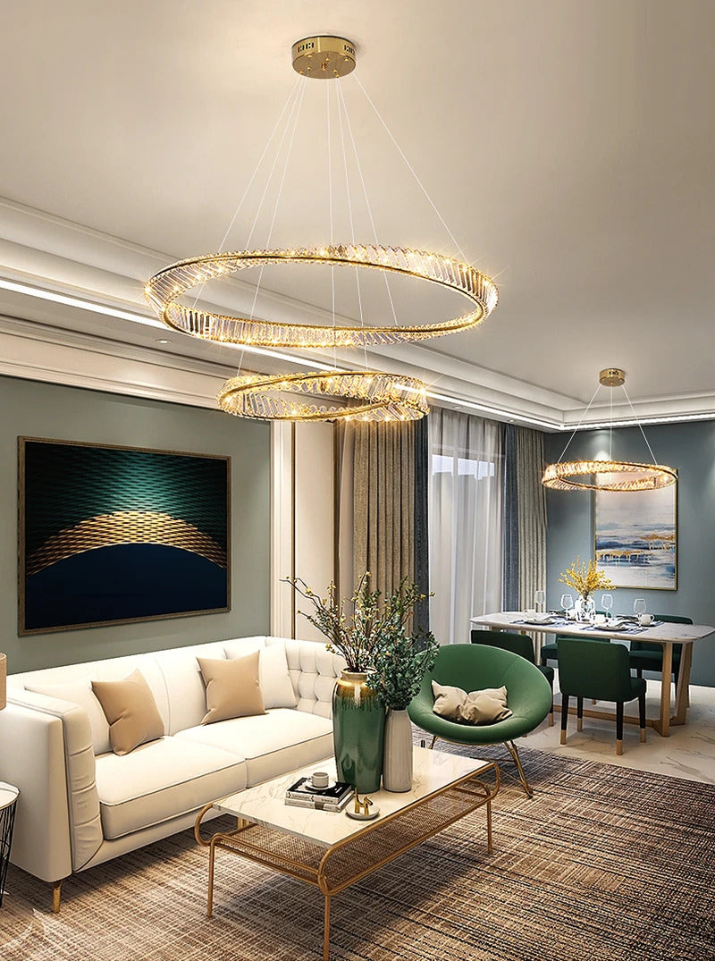 THUNDER - Lustre Cristal K9 LED Or Deux Cerceaux