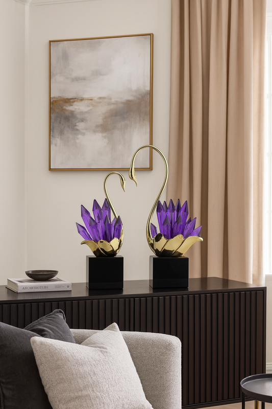 Sculpture “Cygnes Cristal d’Améthyste”