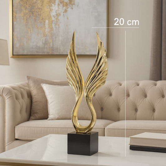 Sculpture Ailes d’Ange Dorées sur Socle Noir – 20 cm