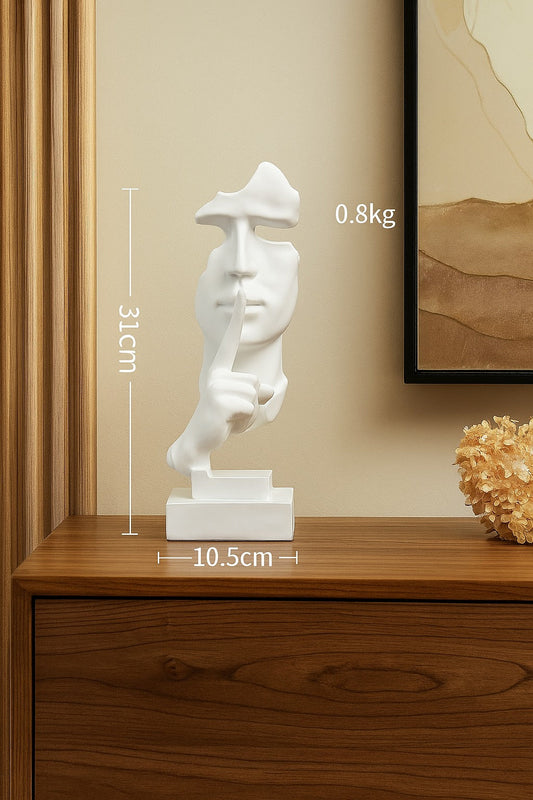 Sculpture Visage Silence Blanc – 31 cm