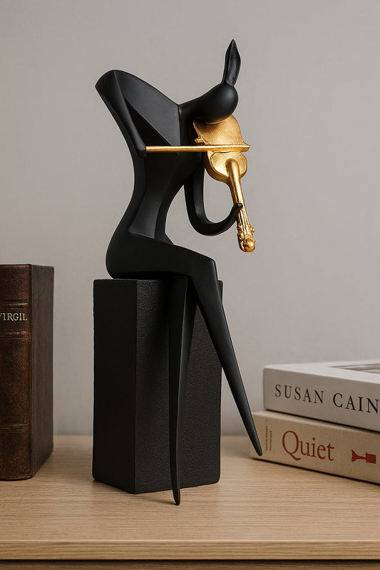 Sculpture Musicien Moderne Noir & Or – Violoncelliste