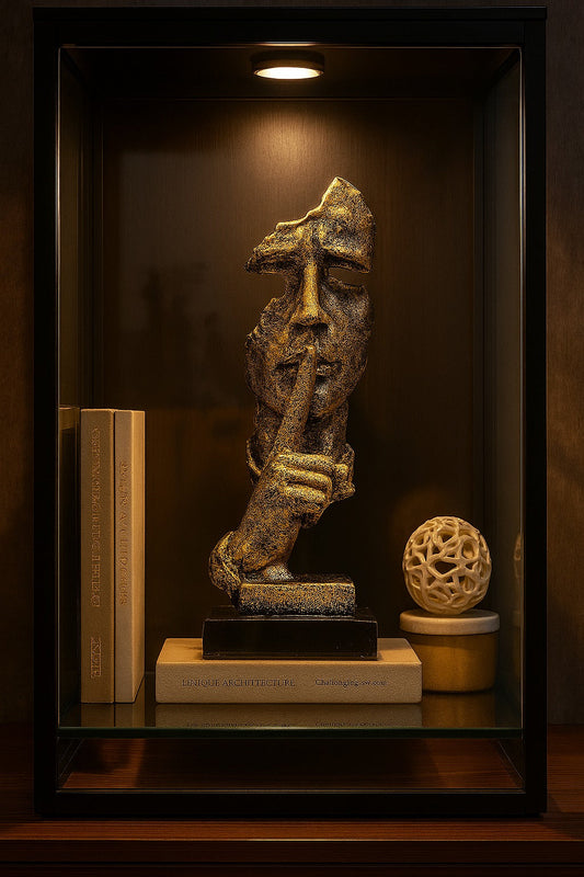 Sculpture Masque Abstrait “Silence” Bronze Vieilli – 40 × 13 cm