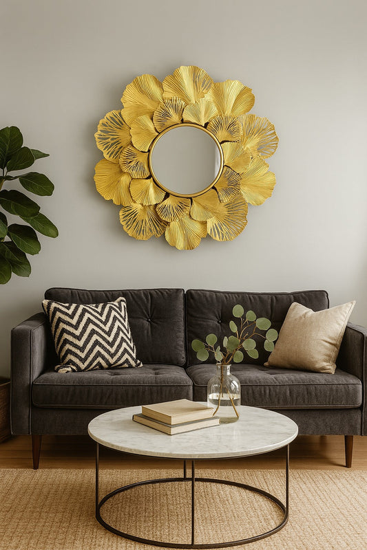 Miroir Fleur Graphique 80 cm – cadre doré