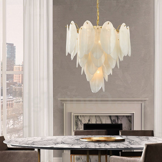 Lustre à 6 lumière en acier avec ombre en verre