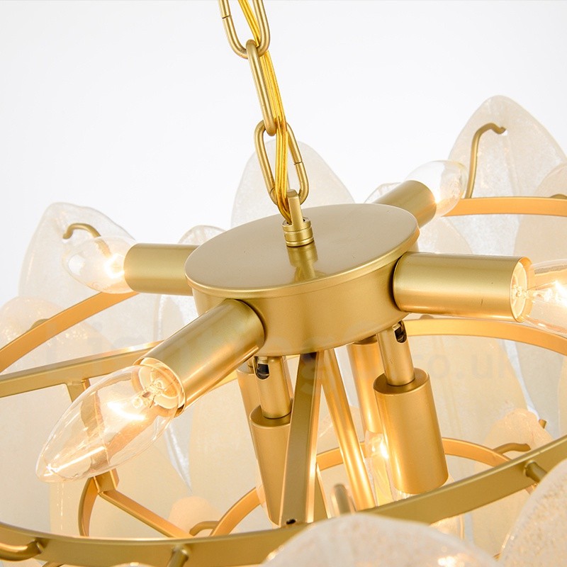 Lustre à 6 lumière en acier avec ombre en verre