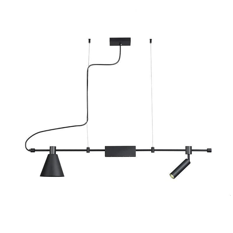 Vue produit suspension LED linéaire noire avec spots orientables