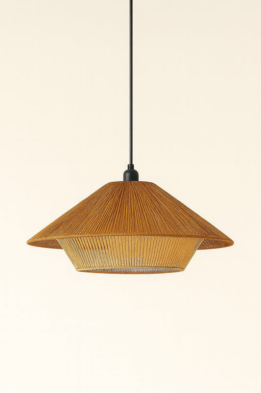 Suspension Double Abat‑Jour Noir & Naturel – Ø30 cm