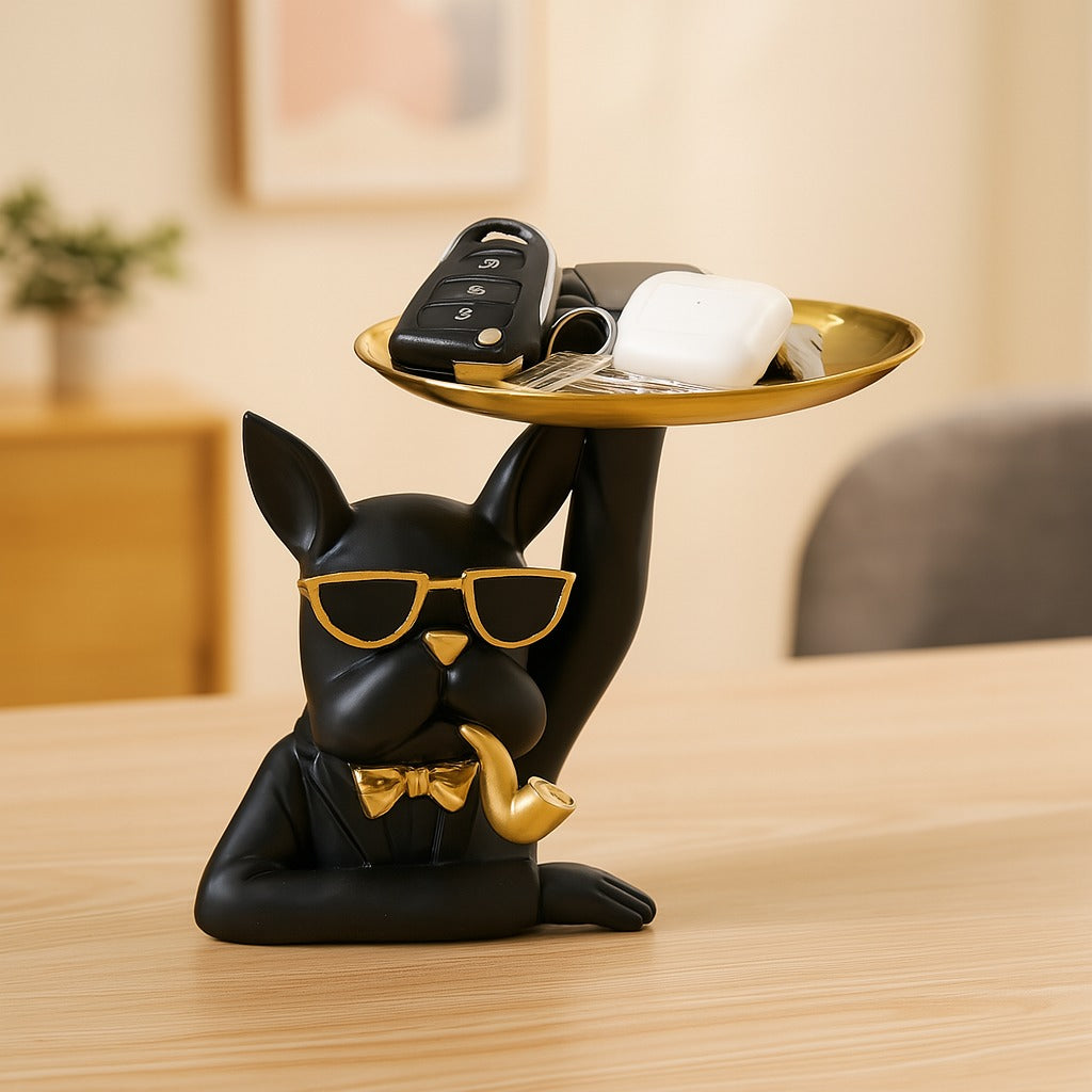 Vide-Poches Bulldog Pipe Noir – 18×18 cm